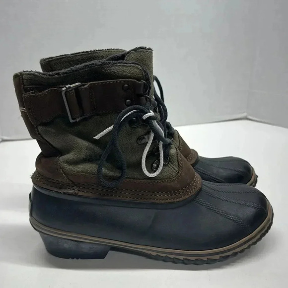 Sorel Fancy Lace II Boots Lace Up Winter Snow Boot Olive Black Womens Size 8 - Picture 2 of 12